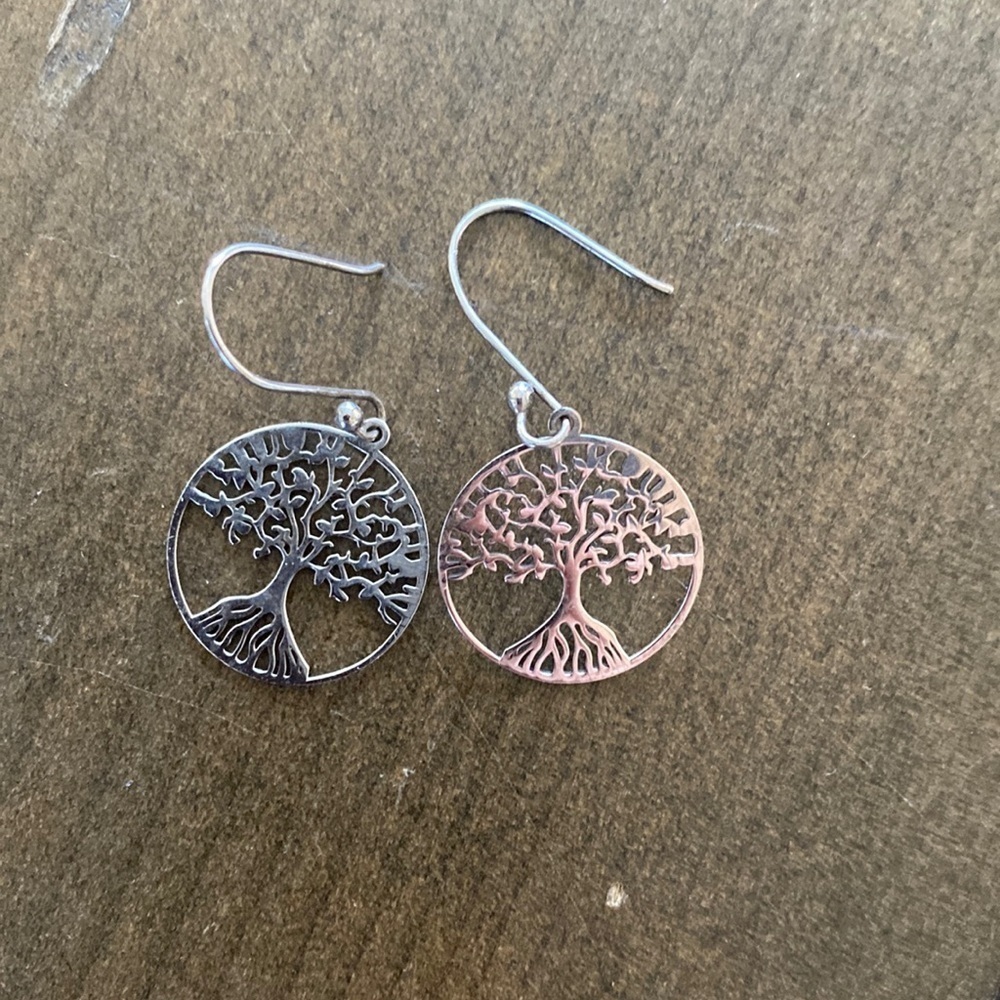- Silver tree of life drop post earrings